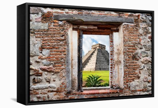 ¡Viva Mexico! Window View - Pyramid of the Chichen Itza-Philippe Hugonnard-Framed Stretched Canvas