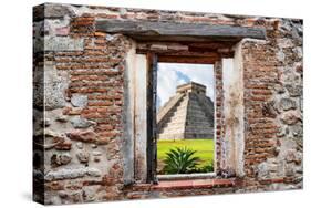 ¡Viva Mexico! Window View - Pyramid of the Chichen Itza-Philippe Hugonnard-Stretched Canvas