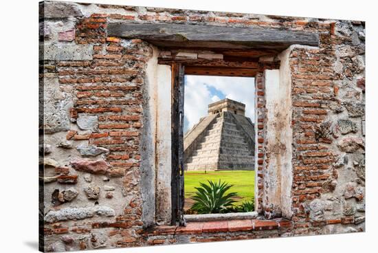 ¡Viva Mexico! Window View - Pyramid of the Chichen Itza-Philippe Hugonnard-Stretched Canvas