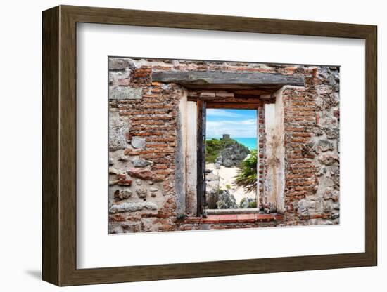 ¡Viva Mexico! Window View - Tulum Ruins along Caribbean Coastline-Philippe Hugonnard-Framed Photographic Print