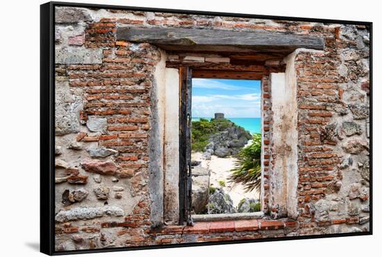 ¡Viva Mexico! Window View - Tulum Ruins along Caribbean Coastline-Philippe Hugonnard-Framed Stretched Canvas