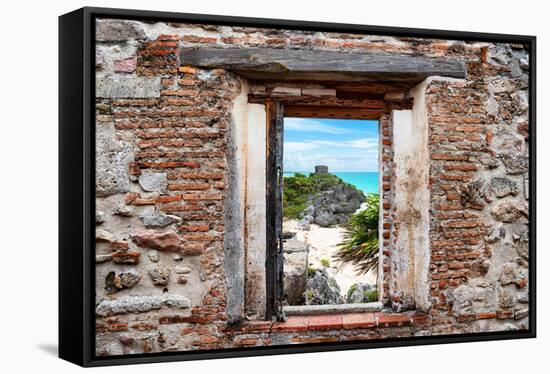 ¡Viva Mexico! Window View - Tulum Ruins along Caribbean Coastline-Philippe Hugonnard-Framed Stretched Canvas