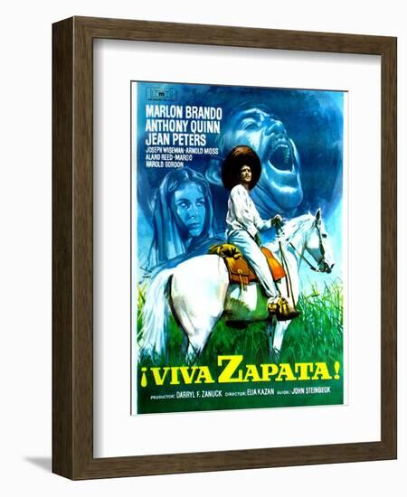 Viva Zapata!, Jean Peters, Marlon Brando, Anthony Quinn, (Spanish Poster Art), 1952-null-Framed Art Print