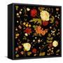 Vivid Victorian Flowers on a Black Background-Olga Korneeva-Framed Stretched Canvas