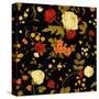 Vivid Victorian Flowers on a Black Background-Olga Korneeva-Stretched Canvas