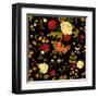 Vivid Victorian Flowers on a Black Background-Olga Korneeva-Framed Art Print