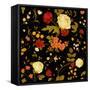 Vivid Victorian Flowers on a Black Background-Olga Korneeva-Framed Stretched Canvas