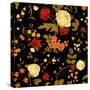 Vivid Victorian Flowers on a Black Background-Olga Korneeva-Stretched Canvas