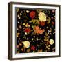 Vivid Victorian Flowers on a Black Background-Olga Korneeva-Framed Art Print