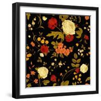 Vivid Victorian Flowers on a Black Background-Olga Korneeva-Framed Art Print