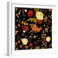 Vivid Victorian Flowers on a Black Background-Olga Korneeva-Framed Art Print