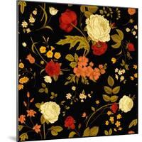 Vivid Victorian Flowers on a Black Background-Olga Korneeva-Mounted Art Print