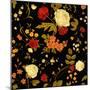 Vivid Victorian Flowers on a Black Background-Olga Korneeva-Mounted Art Print