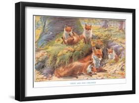 Vixen and Her Children, Illustration from 'Country Ways and Country Days'-Louis Fairfax Muckley-Framed Giclee Print