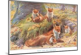 Vixen and Her Children, Illustration from 'Country Ways and Country Days'-Louis Fairfax Muckley-Mounted Giclee Print