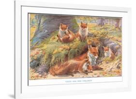 Vixen and Her Children, Illustration from 'Country Ways and Country Days'-Louis Fairfax Muckley-Framed Giclee Print