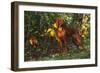 Vizsla by Yellow Autumn Leaves, Andover, Connecticut, USA-Lynn M^ Stone-Framed Photographic Print