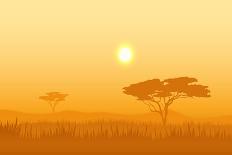 African Landscape with Tree Silhouette. Savanna Sunset Background.-Vlad Rudniy-Art Print