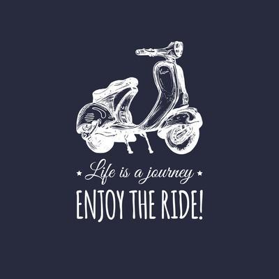 Hand Sketched Scooter Banner with Motivational Quote Life is a Journey, Enjoy the Ride in Speech Bu