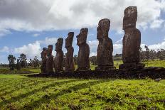 Horse near Statues on the Isla De Pascua. Rapa Nui. Easter Island-Vladimir Krupenkin-Framed Photographic Print