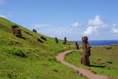 Horse near Statues on the Isla De Pascua. Rapa Nui. Easter Island-Vladimir Krupenkin-Photographic Print