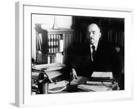 Vladimir Lenin, at His Desk Between 1920 to 1922-null-Framed Photo
