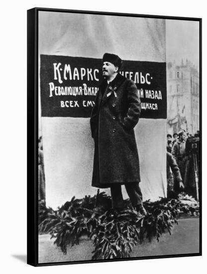 Vladimir Lenin He Speaks on the Occasion of the Inauguration of Monuments to Marx and Engels Moscow-null-Framed Stretched Canvas