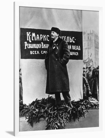 Vladimir Lenin He Speaks on the Occasion of the Inauguration of Monuments to Marx and Engels Moscow-null-Framed Photographic Print