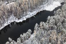 Aerial View of Forest River in Cold Autumn Day during a Flight. the Weather is Cloudy and Snowy.-Vladimir Melnikov-Photographic Print