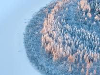 The Aerial View of Snow-Covered Winter Forest in Time Sundown on Christmas Eve.-Vladimir Melnikov-Framed Stretched Canvas