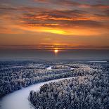 The Aerial View of Snow-Covered Winter Forest in Time Sundown on Christmas Eve.-Vladimir Melnikov-Photographic Print