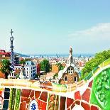 Ceramic Mosaic Park Guell in Barcelona, Spain. Park Guell is the Famous Architectural Town Art Desi-Vladitto-Photographic Print