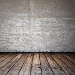 Old Room with Concrete Wall and Wooden Floor-Vlntn-Stretched Canvas