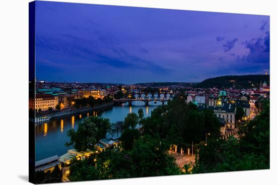 Vltava River and Bridges in Prague Aftet Sunset-David Ionut-Stretched Canvas