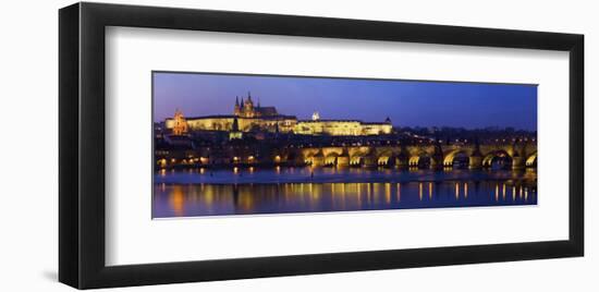 Vltava with Charles Bridge and Prague Castle, Central Bohemian Region, Czech Republic-null-Framed Art Print