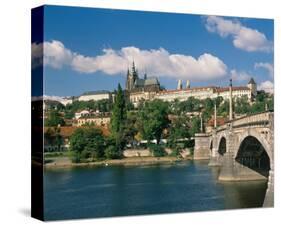 Vltava with Charles Bridge and Prague Castle, Prague, Bohemia, Czech Republic-null-Stretched Canvas