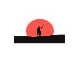 Cowboy with a Gun on a Horse in the Desert at Sunset Background-vlwashington-Stretched Canvas