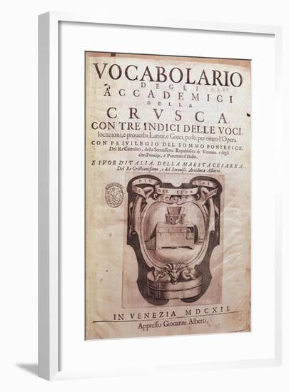 Vocabulary of Accademia Della Crusca Frontispiece Published in Venice, 1612-null-Framed Giclee Print