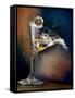 Vodka Martini Spilling from a Bent Martini Glass with Ice Cube-Jeff Sarpa-Framed Stretched Canvas