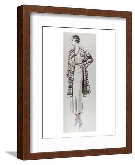 Vogue - June 1934 - Woman in Striped Coat-Lemon-Framed Premium Giclee Print