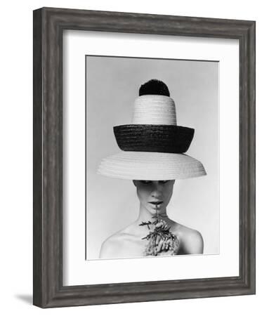 Vintage Print Paper Poster Canvas Framed Art by Vogue black white lady hat 