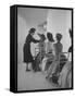 Vogue Magazine Editor Bettina Ballard Directing and prepping models for Photo Shoot at Studio-Nat Farbman-Framed Stretched Canvas