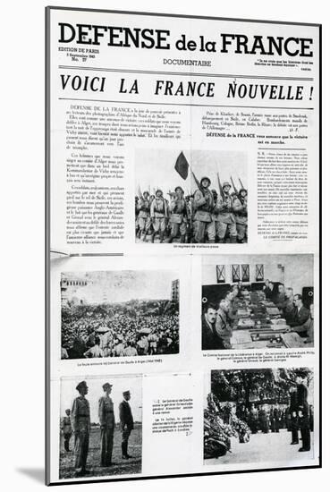 Voici La France Nouvelle, Front Page of 'Defense De La France', Published September 3 1943-null-Mounted Giclee Print