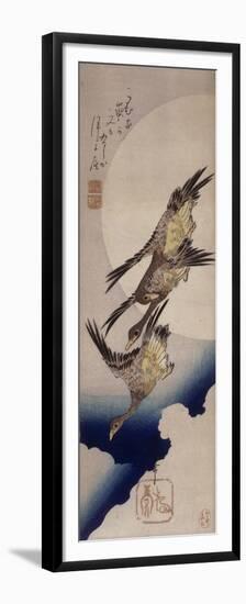 Vol d'oies sauvages sur fonds de lune-Ando Hiroshige-Framed Premium Giclee Print