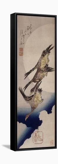 Vol d'oies sauvages sur fonds de lune-Ando Hiroshige-Framed Stretched Canvas