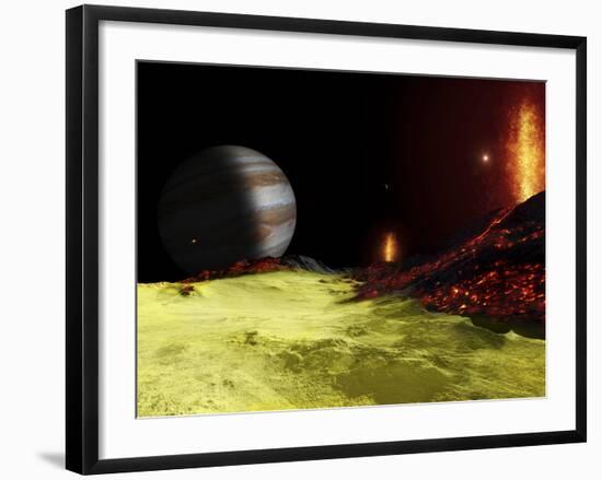 Volcanic Activity on Jupiter's Moon Io, with the Planet Jupiter Visible on the Horizon-Stocktrek Images-Framed Photographic Print