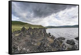 Volcanic rock formations on the shores of White Lake, Tariat district, North Hangay province, Mongo-Francesco Vaninetti-Framed Stretched Canvas