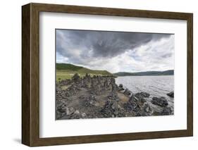 Volcanic rock formations on the shores of White Lake, Tariat district, North Hangay province, Mongo-Francesco Vaninetti-Framed Photographic Print