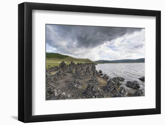 Volcanic rock formations on the shores of White Lake, Tariat district, North Hangay province, Mongo-Francesco Vaninetti-Framed Photographic Print