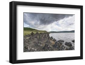 Volcanic rock formations on the shores of White Lake, Tariat district, North Hangay province, Mongo-Francesco Vaninetti-Framed Photographic Print